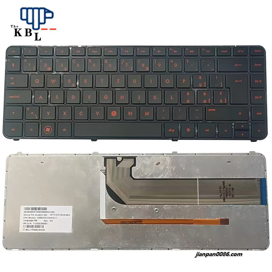 Picture of Original New Swiss Language For HP DV4-3000 Black (Red Word)Backlight Laptop keyboard HMB4503NWA07 31PTDH3566