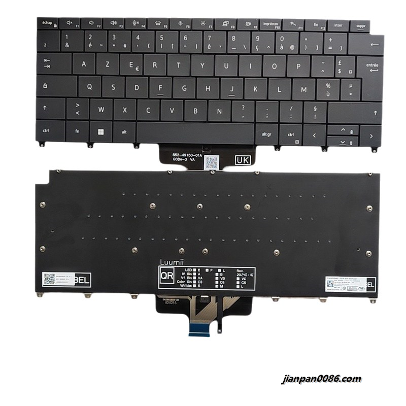 Picture of Original New French Language For Dell Latitude 9440 Black Backlight Laptop Keyboard SG-B1230-2FA SNB02B20 PK137492A17 0DK8WG S038