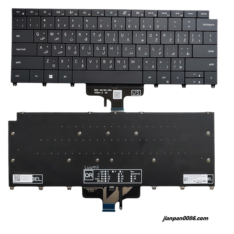Picture of Original New Arabic Language For Dell Latitude 9440 Black Backlight Laptop Keyboard SG-B1230-3NA SN2B02B20   PK137492A02 DP/N:00NTYC S039