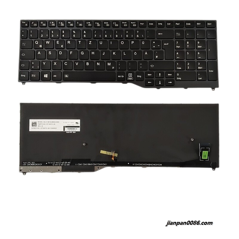 Picture of Original New Germany Layout For Fujitsu Lifebook U757 U747 Backlight Laptop Keyboard FJM16J9600JD859 25PF038
