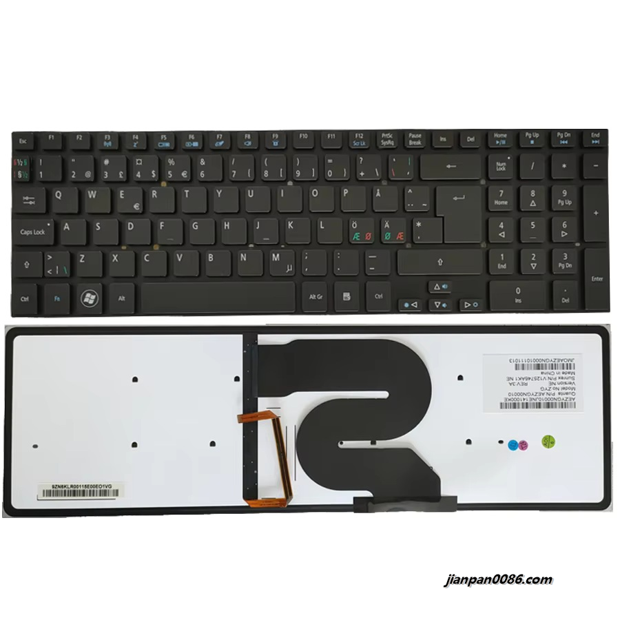 Picture of Original New NE NorthEurope Language Europe For ACER ASPIRE 5951G 5951 8951G 8951 Keyboard Bakclit AEZYGK00010 V125746AK1 ZYG