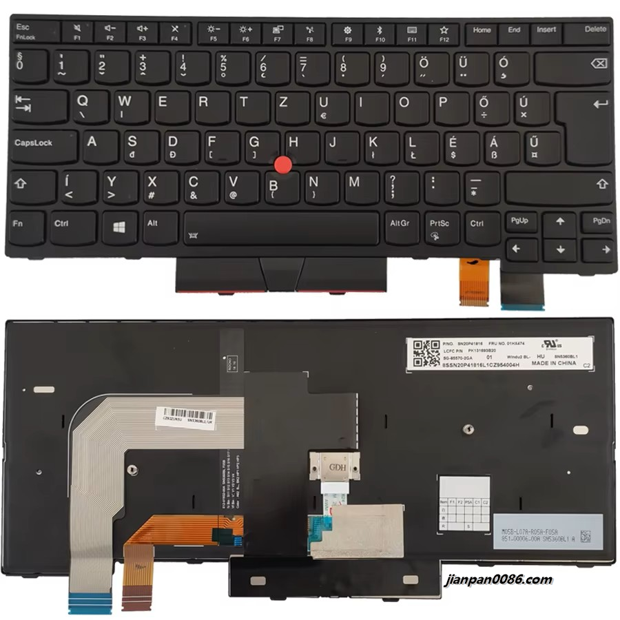 Picture of Original New Hungary Language For Thinkpad T470 Black Backlight WIth Point Stick Laptop Keyboard PK131693B204PE184